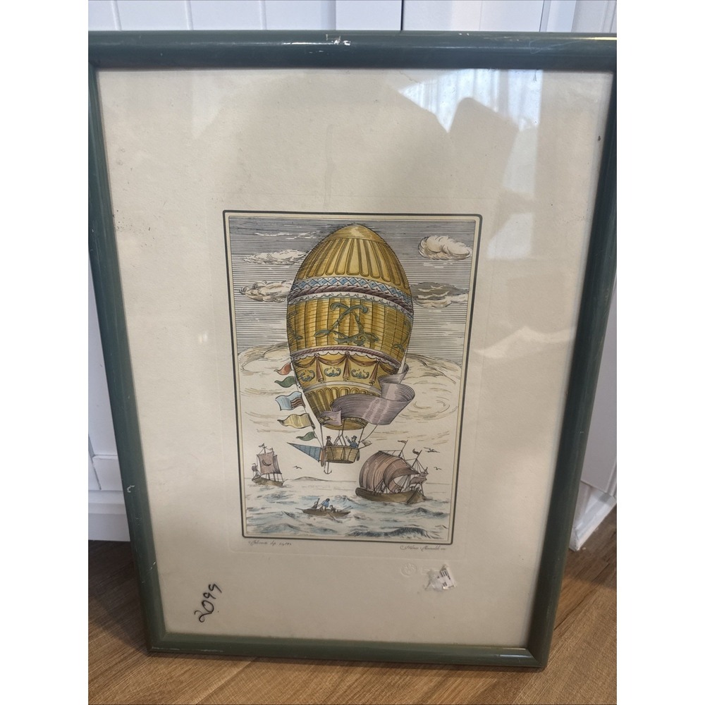 Vintage Italian Hot Air Balloon Etching Print – Biliverti Franco Rainaldi Framed